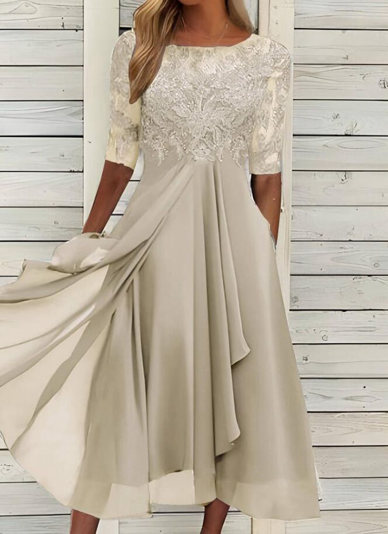 Women's Chiffon Stitching Lace Long Bridesmaid Clothing