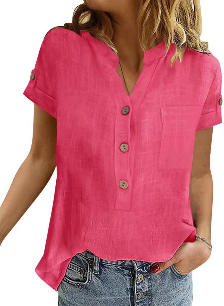 Women's Summer Retro Patchwork Cotton Linen Shirt Shorts