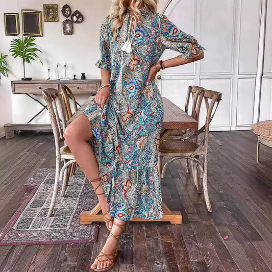 Women's Casual Paisley Print Dress Vacation Dresses