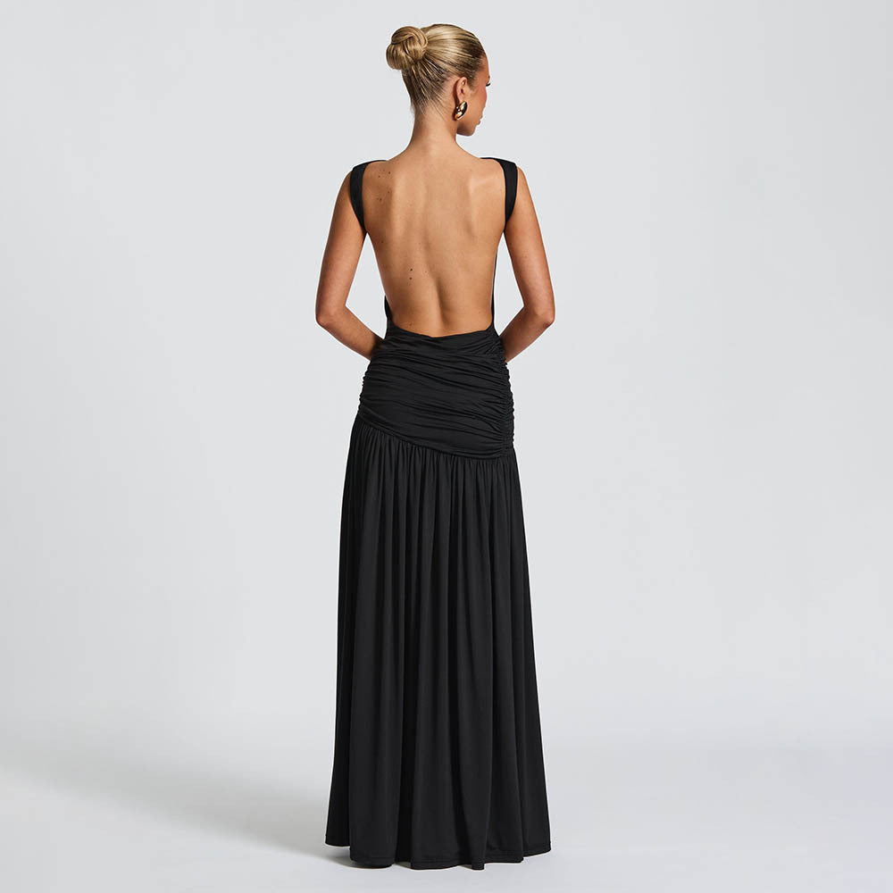 Women's Elegance Sleeveless Pleated Sexy Backless Sheath Dress