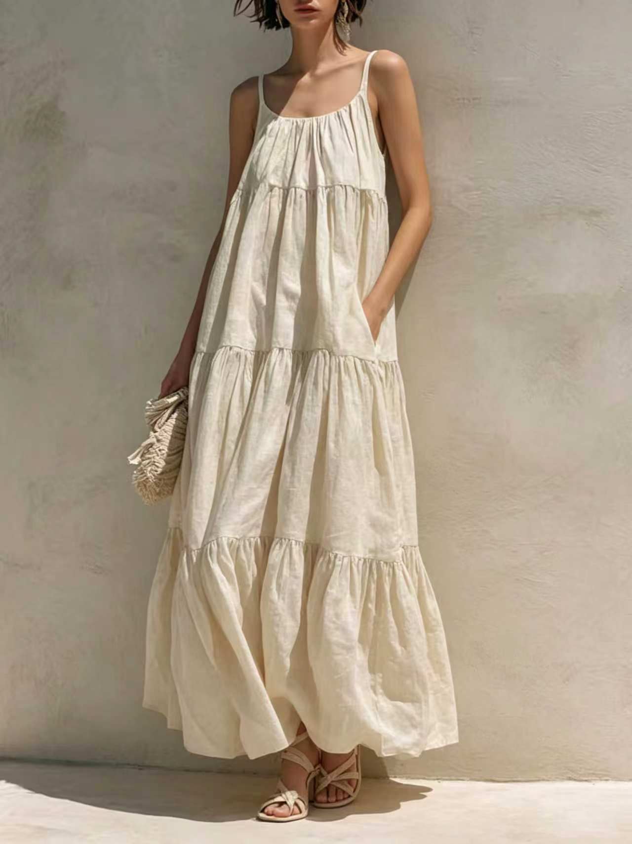 Summer Sleeveless Strap Elegant Stitching A- Dress