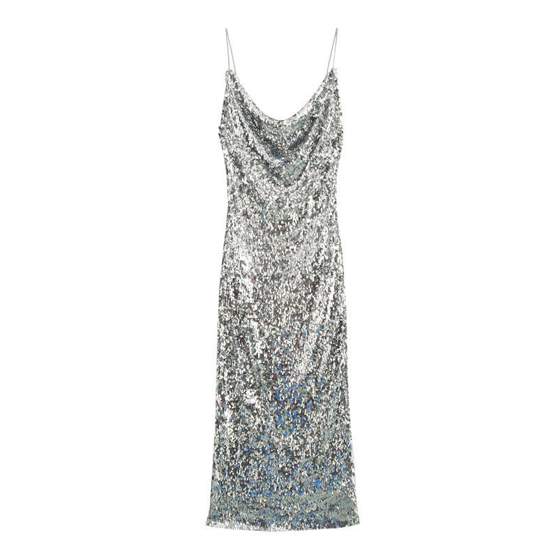 Women's Collar Fashionable Sequins Strap Dress Spring Dresses