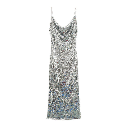 Women's Collar Fashionable Sequins Strap Dress Spring Dresses