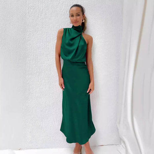 Women's Fashion Wear Solid Color High-grade Satin Dresses