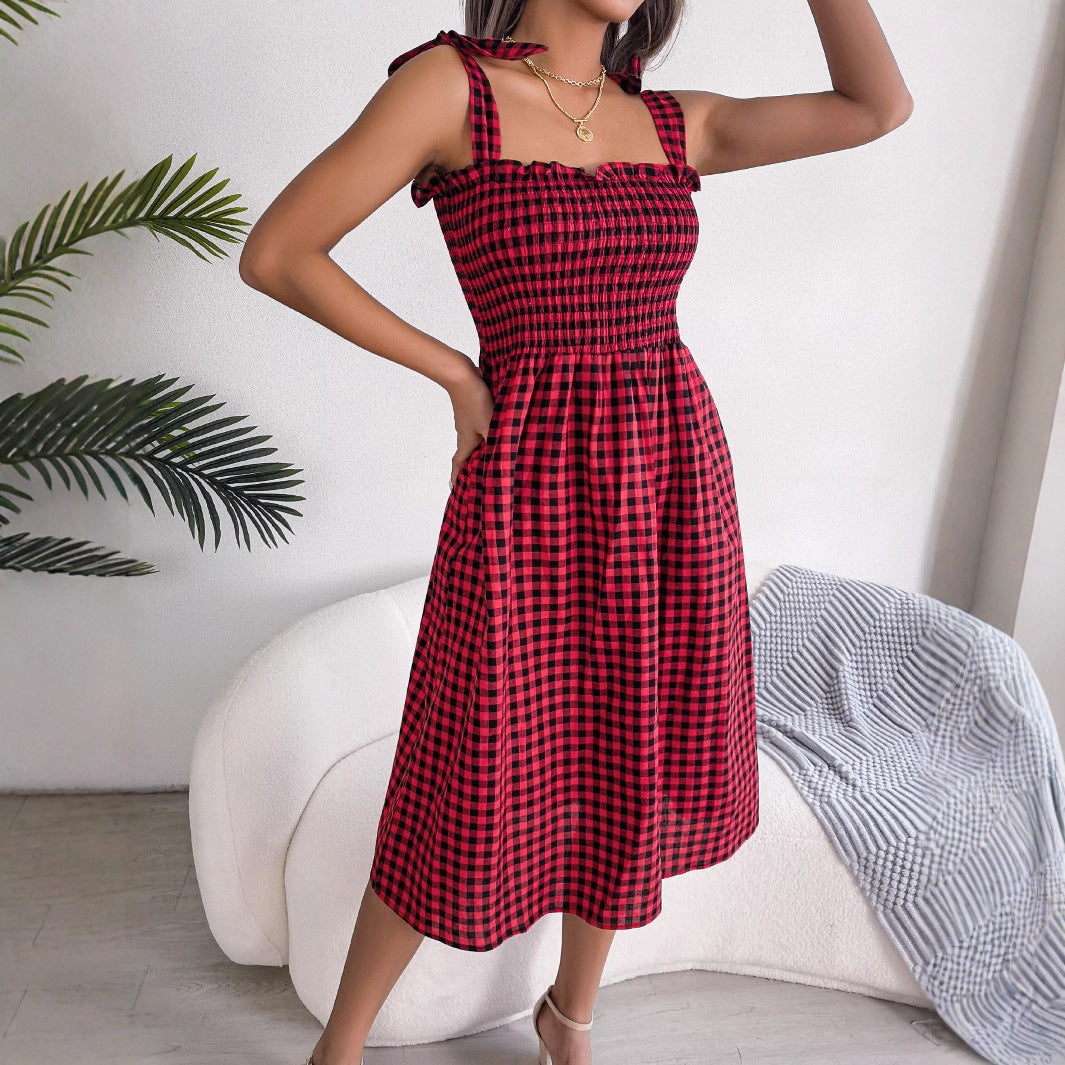 Elegant Women's Clearance Casual Plaid Mid-length Dress
