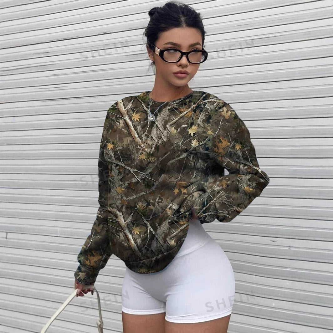 Women's Retro Camouflage Branch Pattern Minimalist Casual Sweaters