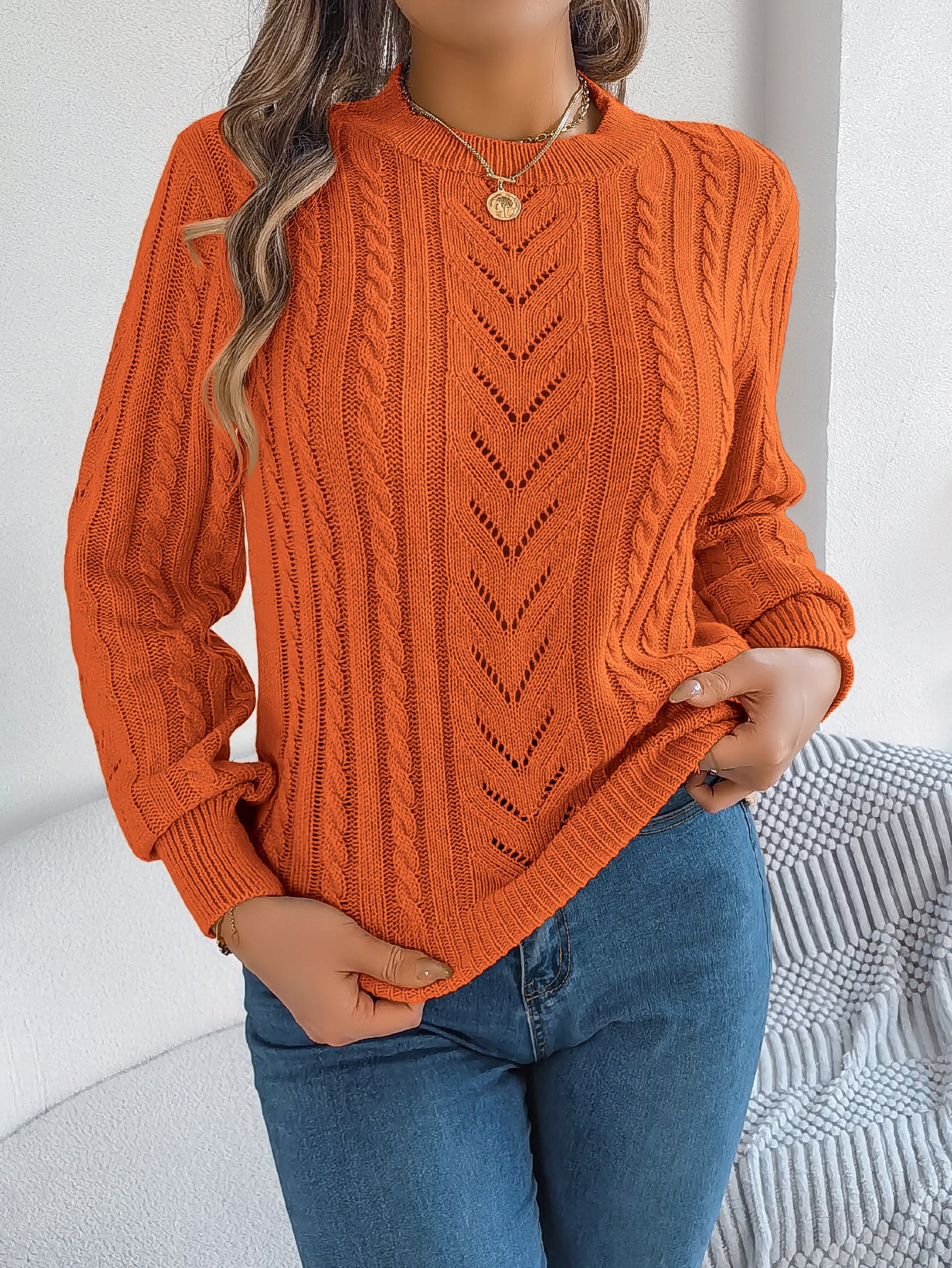 Women's Casual Solid Color Lantern Sleeve Pullover Sweater