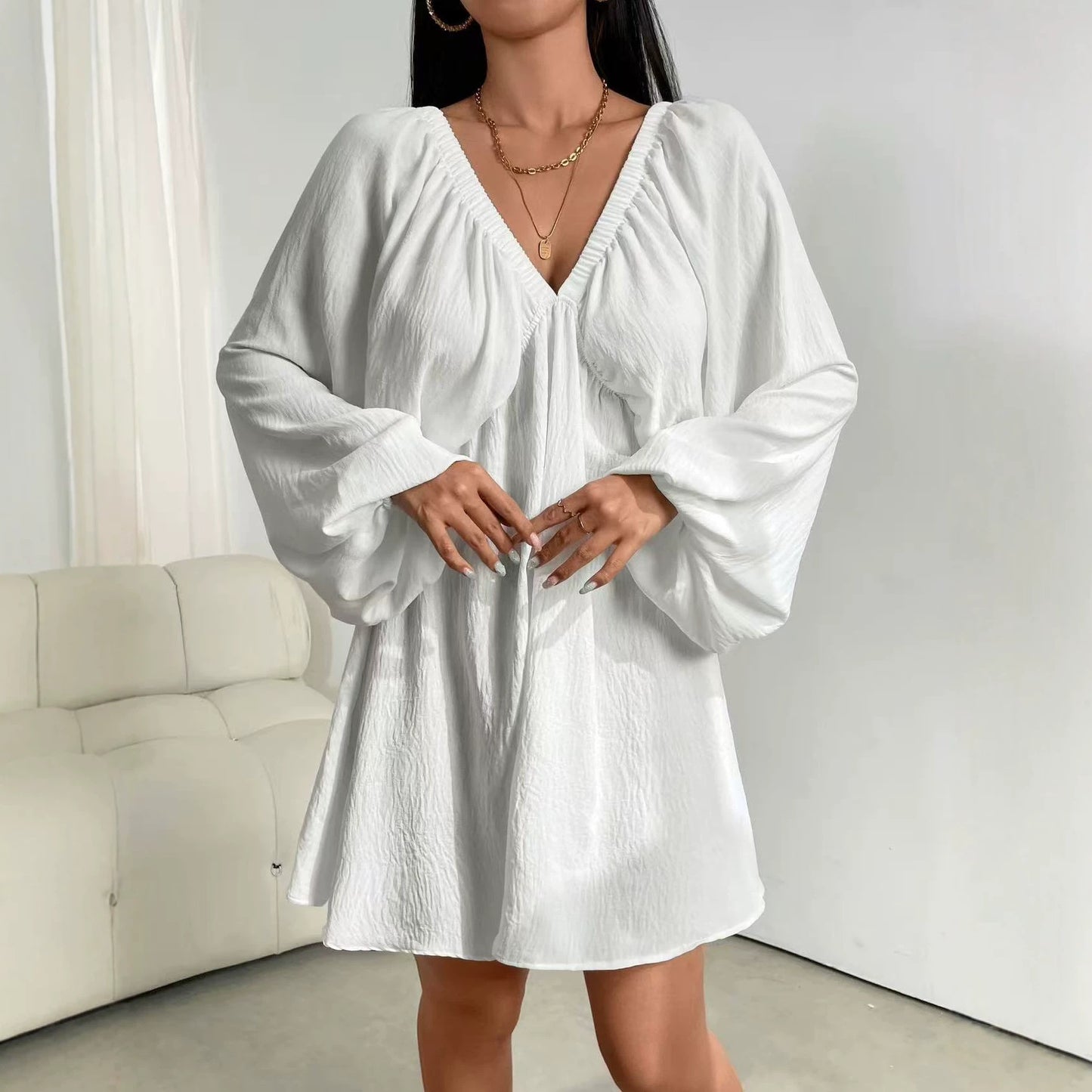Women's Sexy Raglan Long Sleeve Solid Color Wide Dress