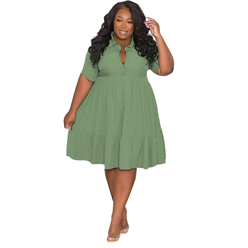 Women's Summer Solid Color Polo Collar Single-breasted Dresses