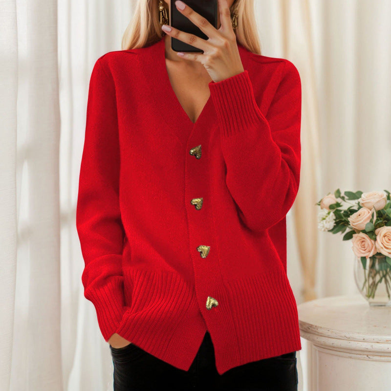 Women's Solid Color Long Sleeve Knitted Love Coats