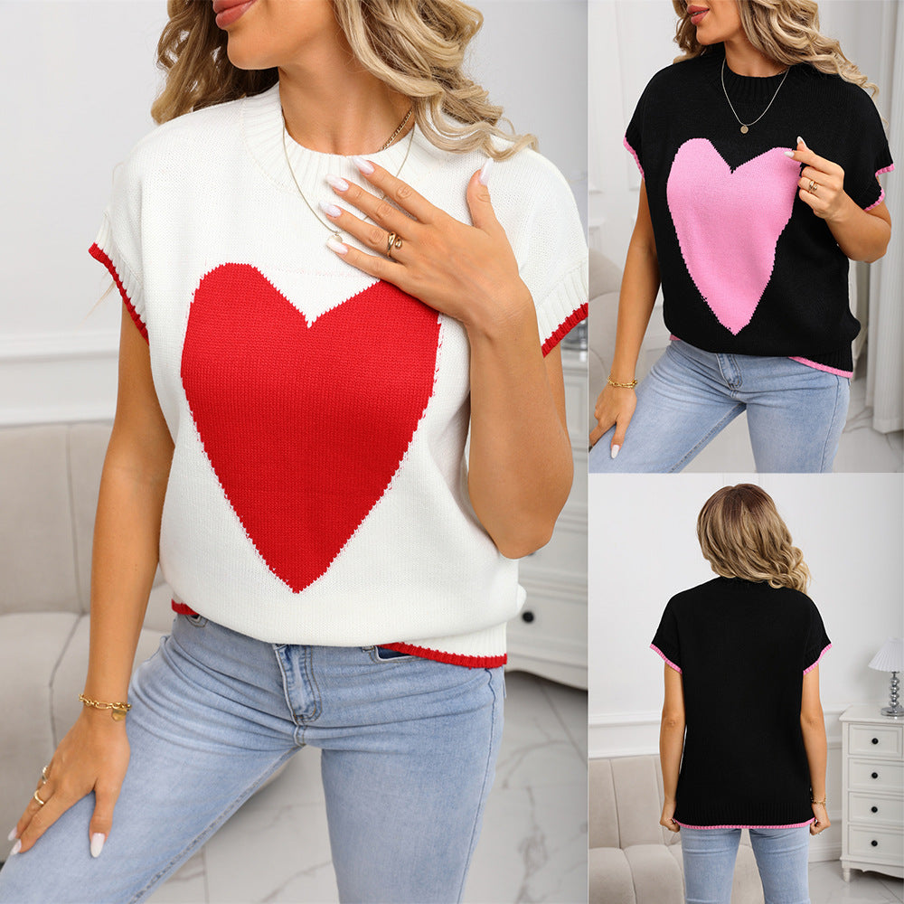 Women's Round Neck Pullover Outerwear Sleeve Love Sweaters