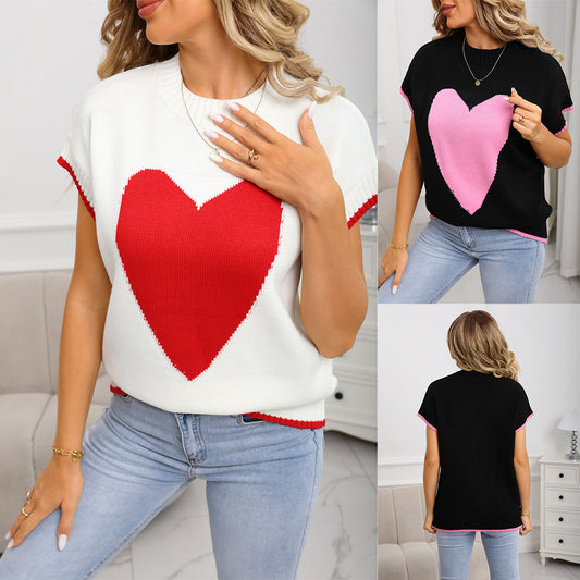 Women's Round Neck Pullover Outerwear Sleeve Love Sweaters