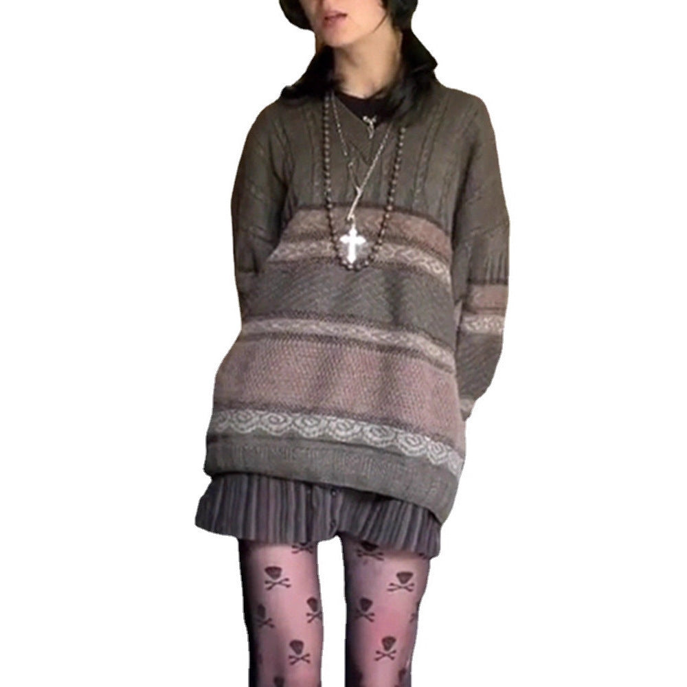 Women's Long Sleeve Striped Loose Multicolor Casual Sweater