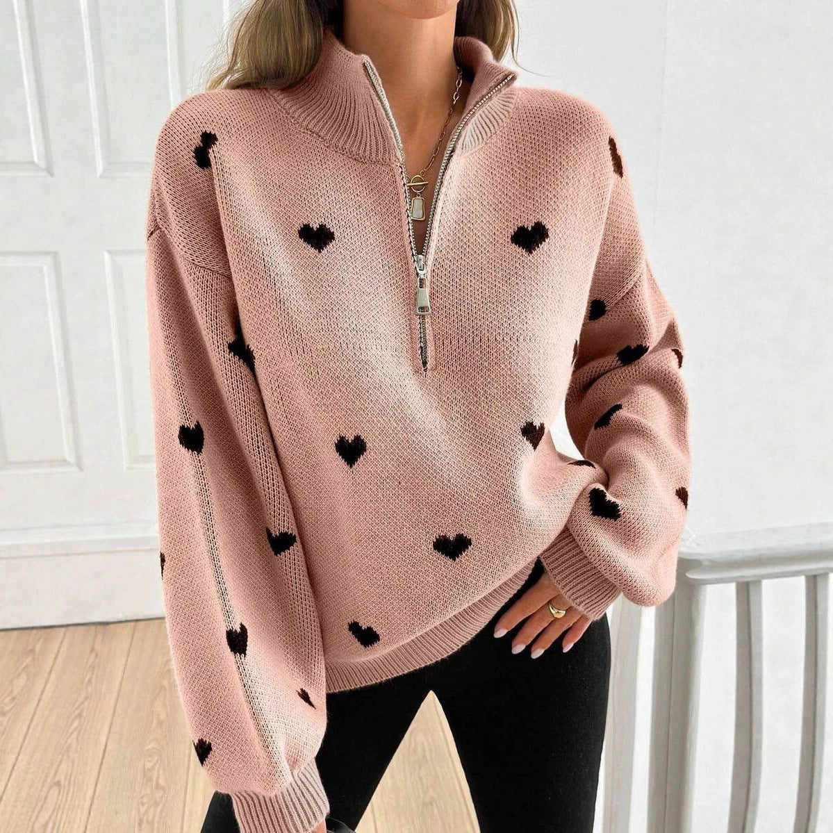 Women's Autumn Knitted Long Sleeve Love Pattern Sweaters