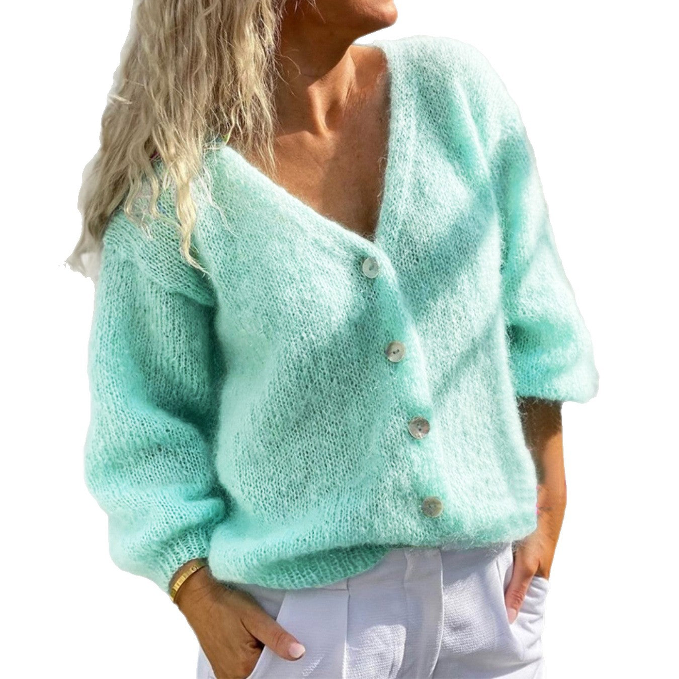 Women's Deep Solid Color Buttons Knitted Cardigans