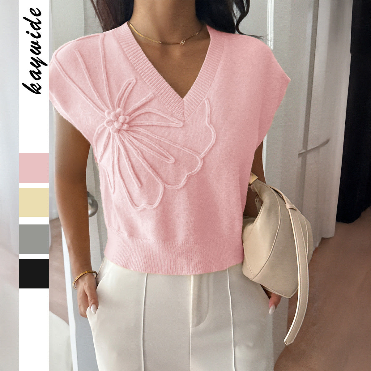 Women's Leisure Vacation Deep V Neck Solid Color With Women's Sweater