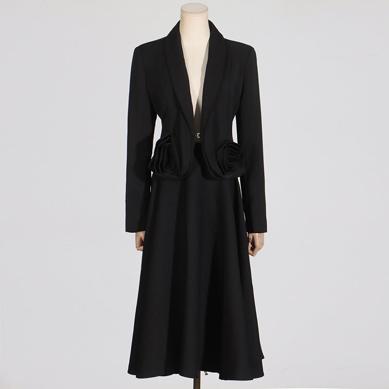 Women's Court Style Autumn Collar Three-dimensional Flower Splicing Suits