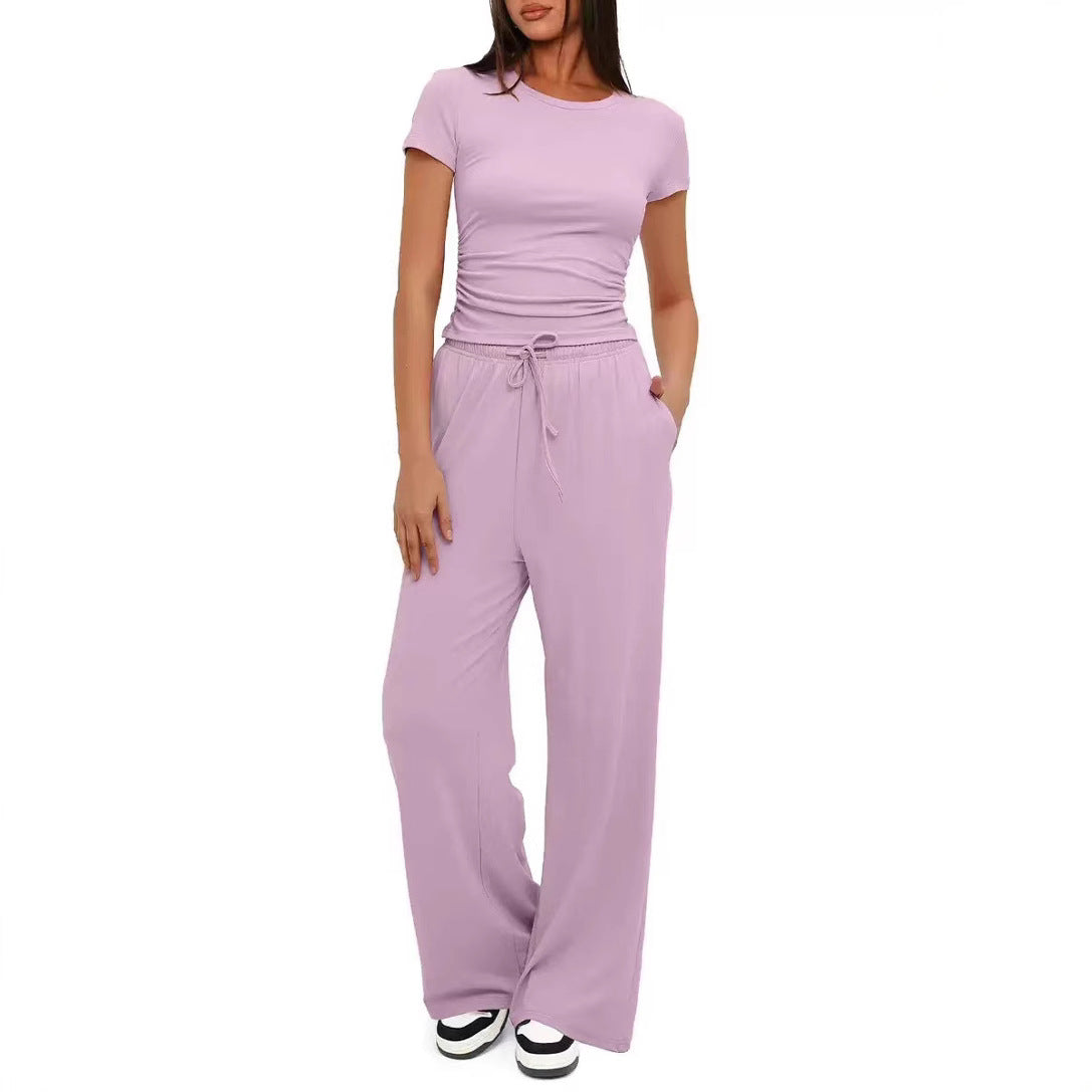 Beautiful Versatile Women's Two-piece Pleated Short-sleeved Fashion Casual Suit