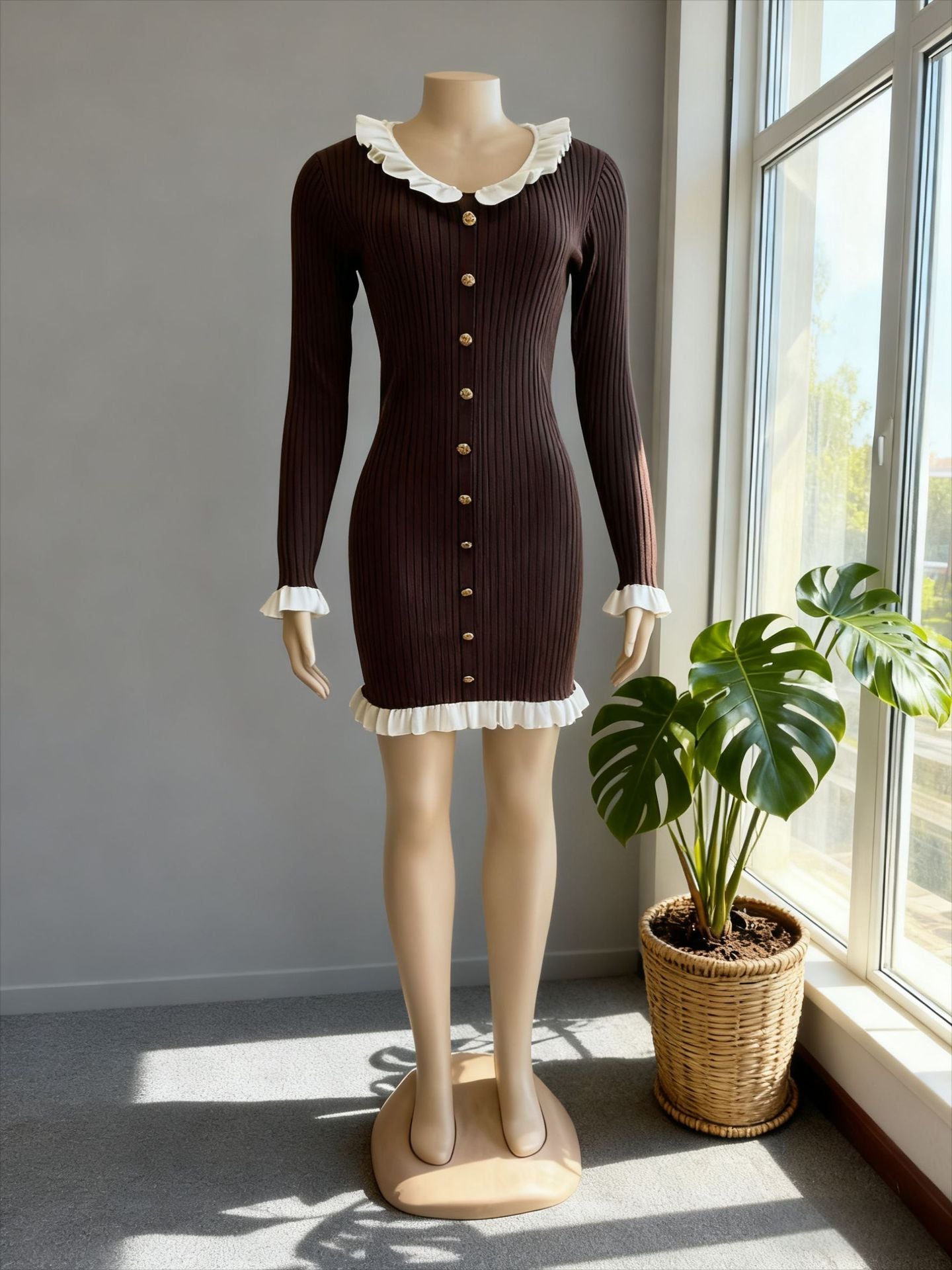 Women's Source Classic Style Sunken Stripe Knitted Dress