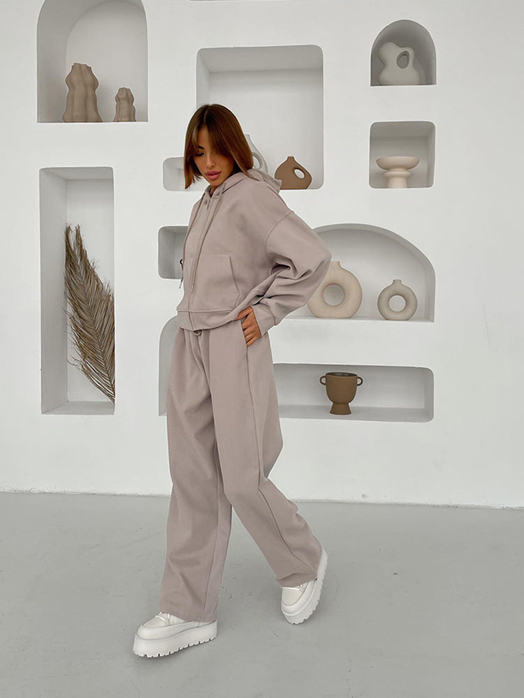 Women's Zipper Hooded Sport Trousers Two-piece Casual Suits