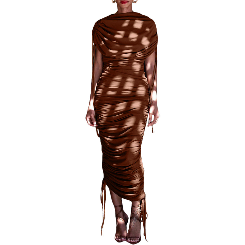 Women's Pleated Drawstring Zipper Irregular Dress Dresses