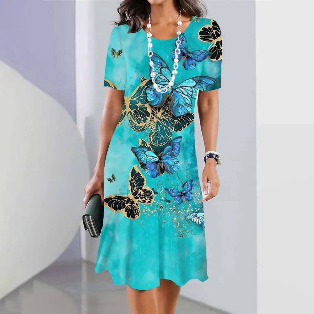 Women's Geometric Print Sleeve Clothes Summer Ladies Dresses