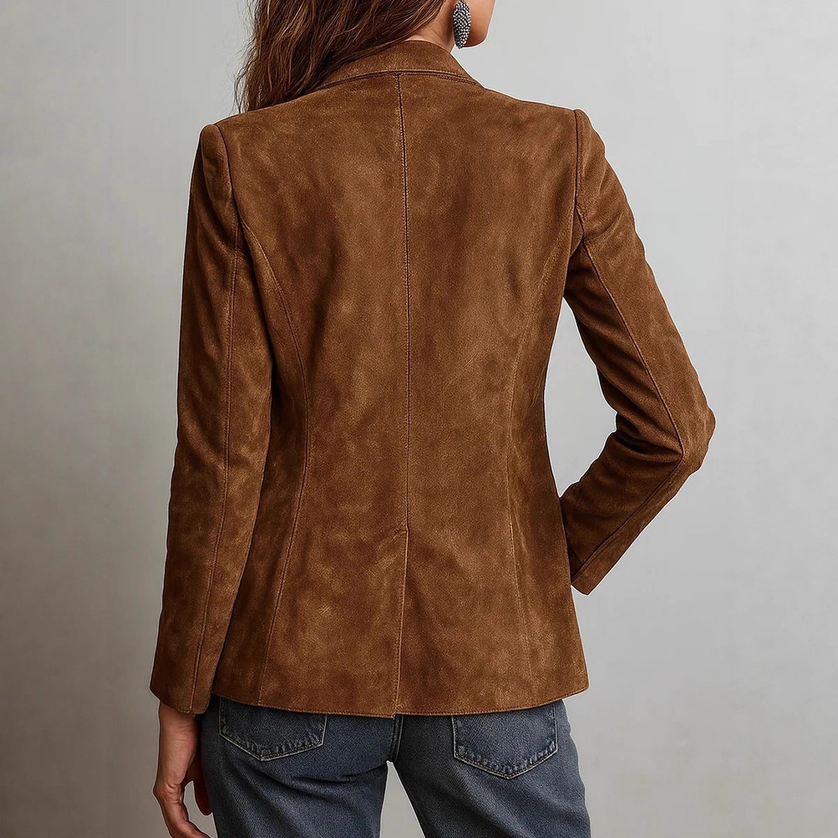 Women's Autumn Elegant Brown Suede With Pockets Coats