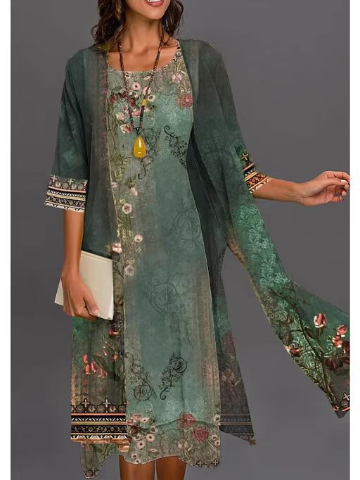 Women's Dress Two-piece Emerald Mid-length Green Long-sleeved Fashion Casual Suit