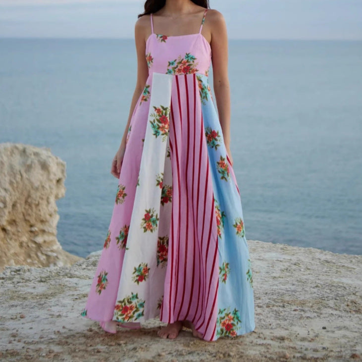 Women's Summer Sexy Strap Vacation Style Printed Sleeveless Swing Dress