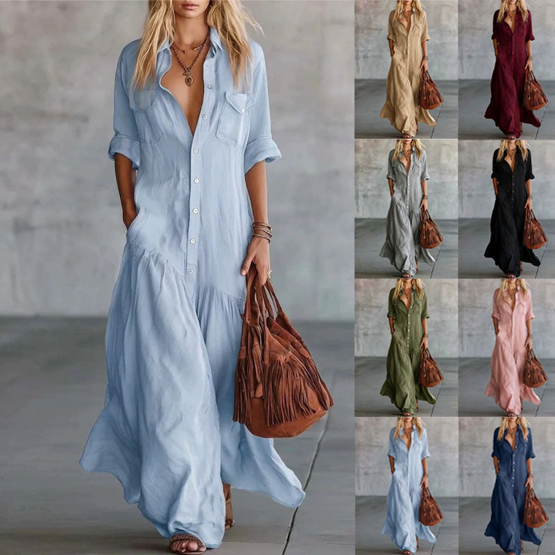 Women's Breasted Sleeve Casual Vacation Style Solid Color Dress