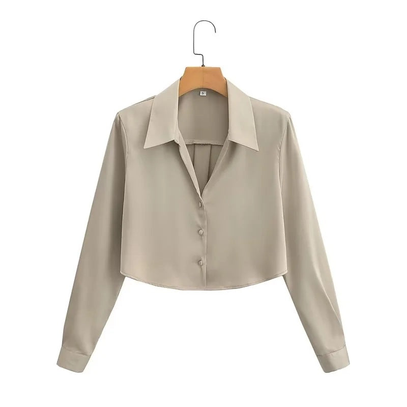 Women's Summer Long-sleeved Satin Silk Shirt Blouses