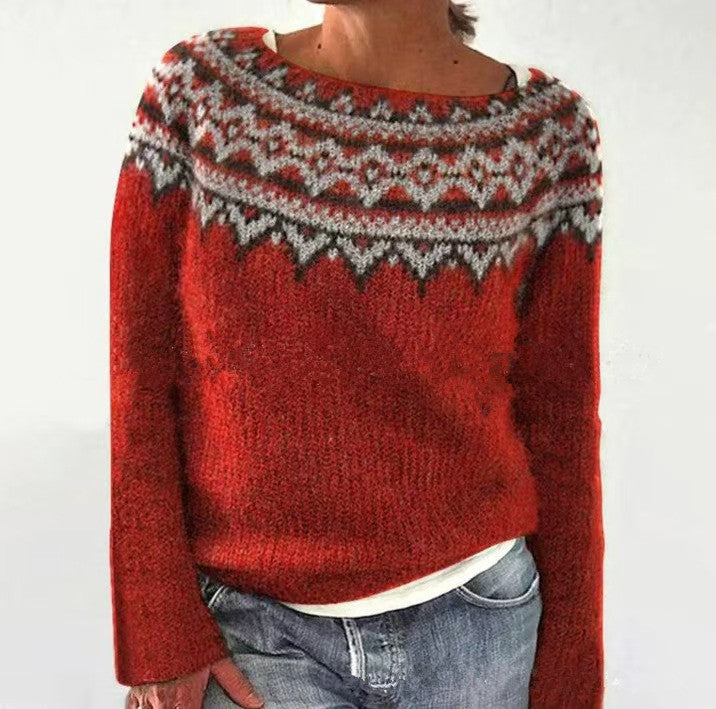 Women's Round Neck Multicolor Loose Fashion Pullover Sweater