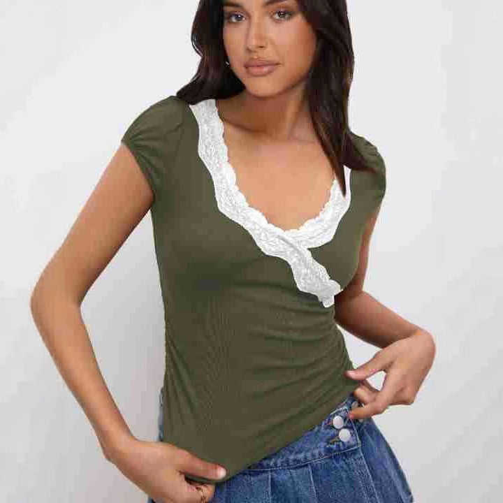 Women's Contrast Color Short-sleeved T-shirt Summer Hot Tops