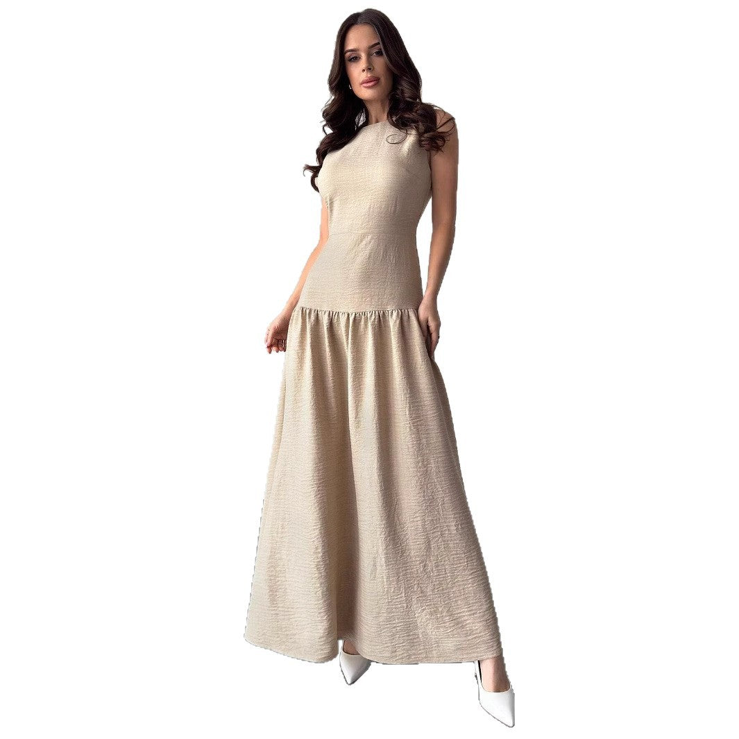 Women's Elegant Imitation Linen Cotton Harness Waist Gentle Retro Dress