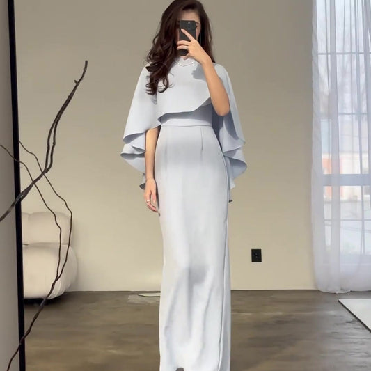 Color Satin Bat Shawl Temperament Long Dresses