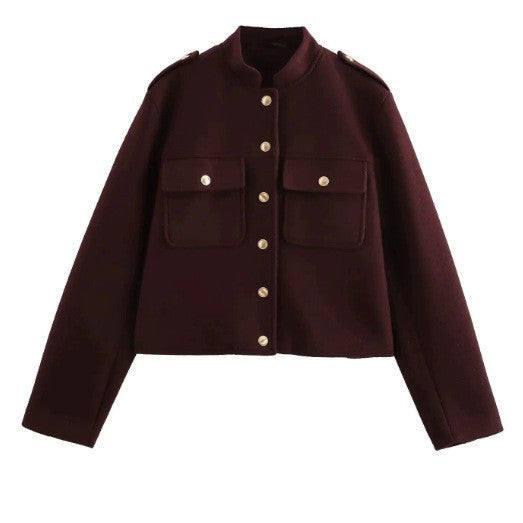 Women's Fashion Stand Collar Retro Casual Double Coats