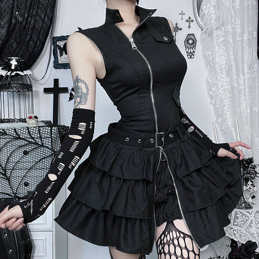 Women's Vintage Zipper Dress Personality Street Punk Dresses