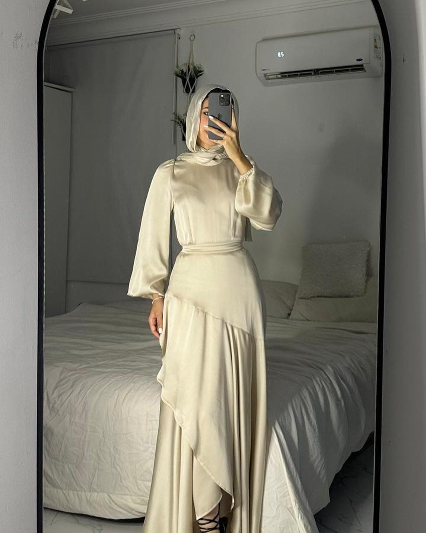 Women's Wear Satin Pure Color Ruffles Large Dresses