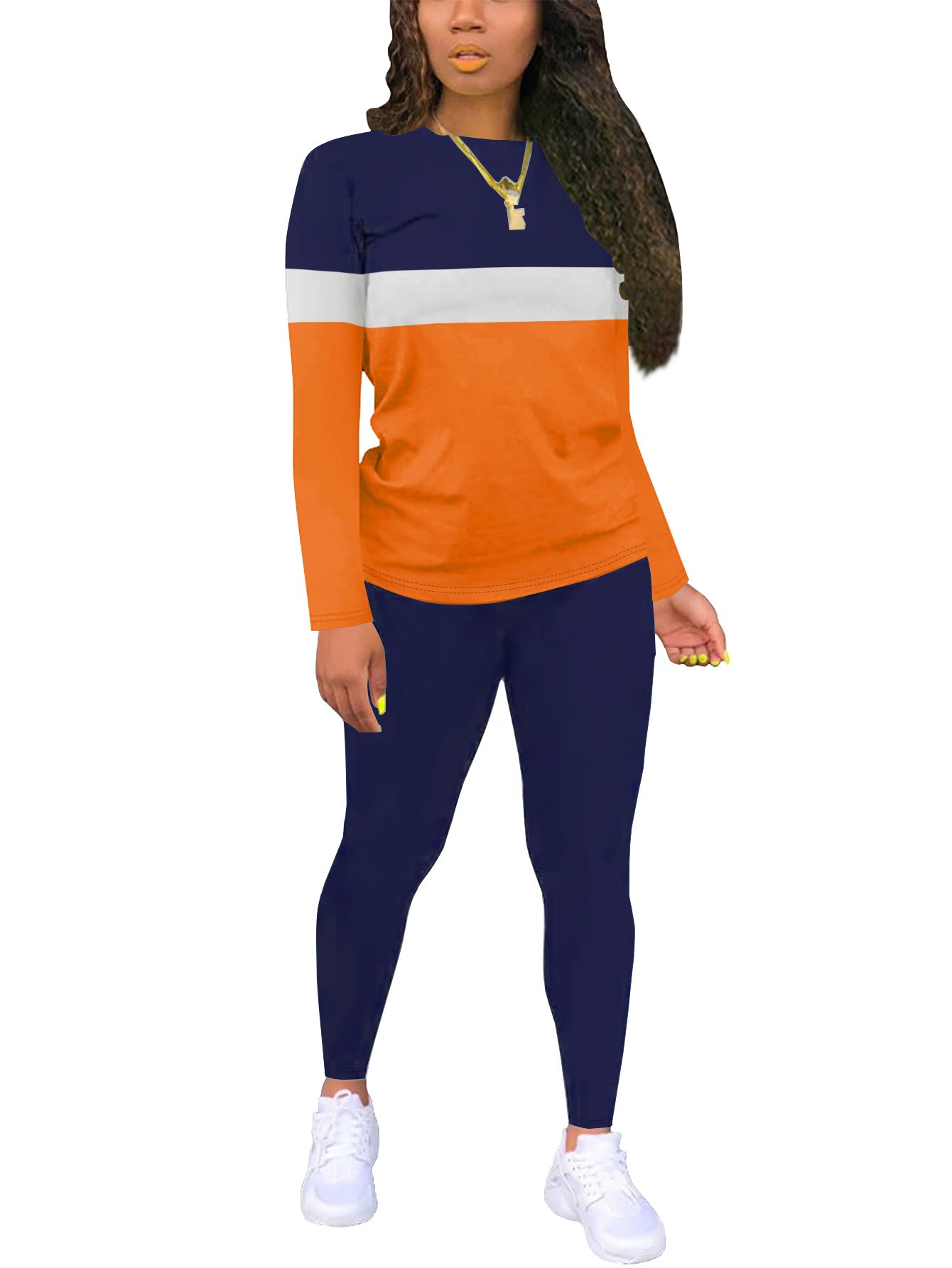 Women's Color Gradient Printing Round Neck Long Sleeve Trousers Suits