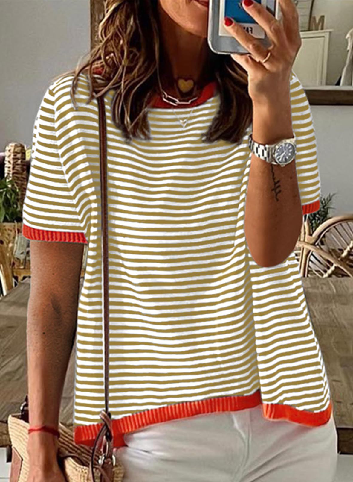 Striped Color Collision Design Drop Shoulder Women's Sweater