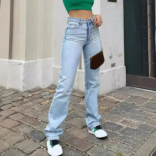 Women's Light Blue Slim High Waist Elastic Jeans