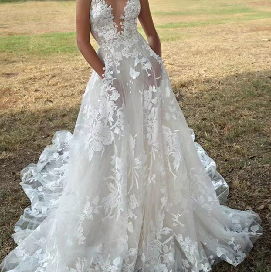 Women's Pettiskirt Lace Bridal Dress Sexy White Dresses