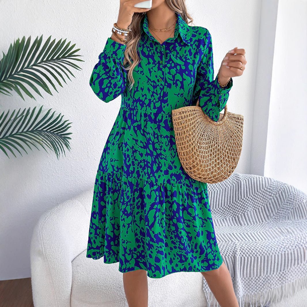 Women's Loose Contrast Color Leopard Print Long Clothing