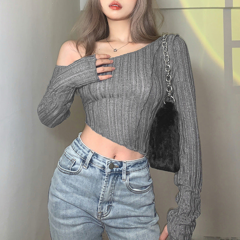 Women's Solid Color Diagonal Collar Slim Fit Pleated Blouses