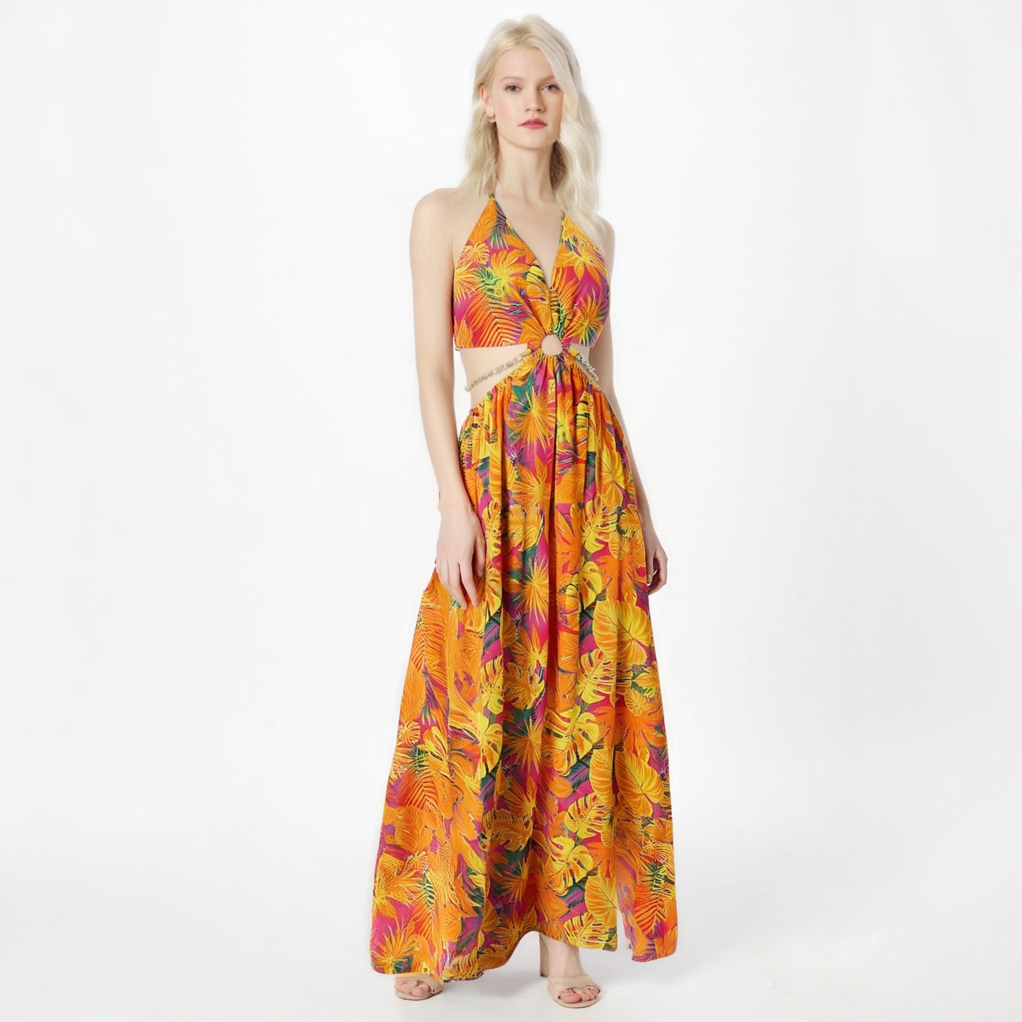 Women's Printed Large Slightly Fat Mid-length Sling Dress