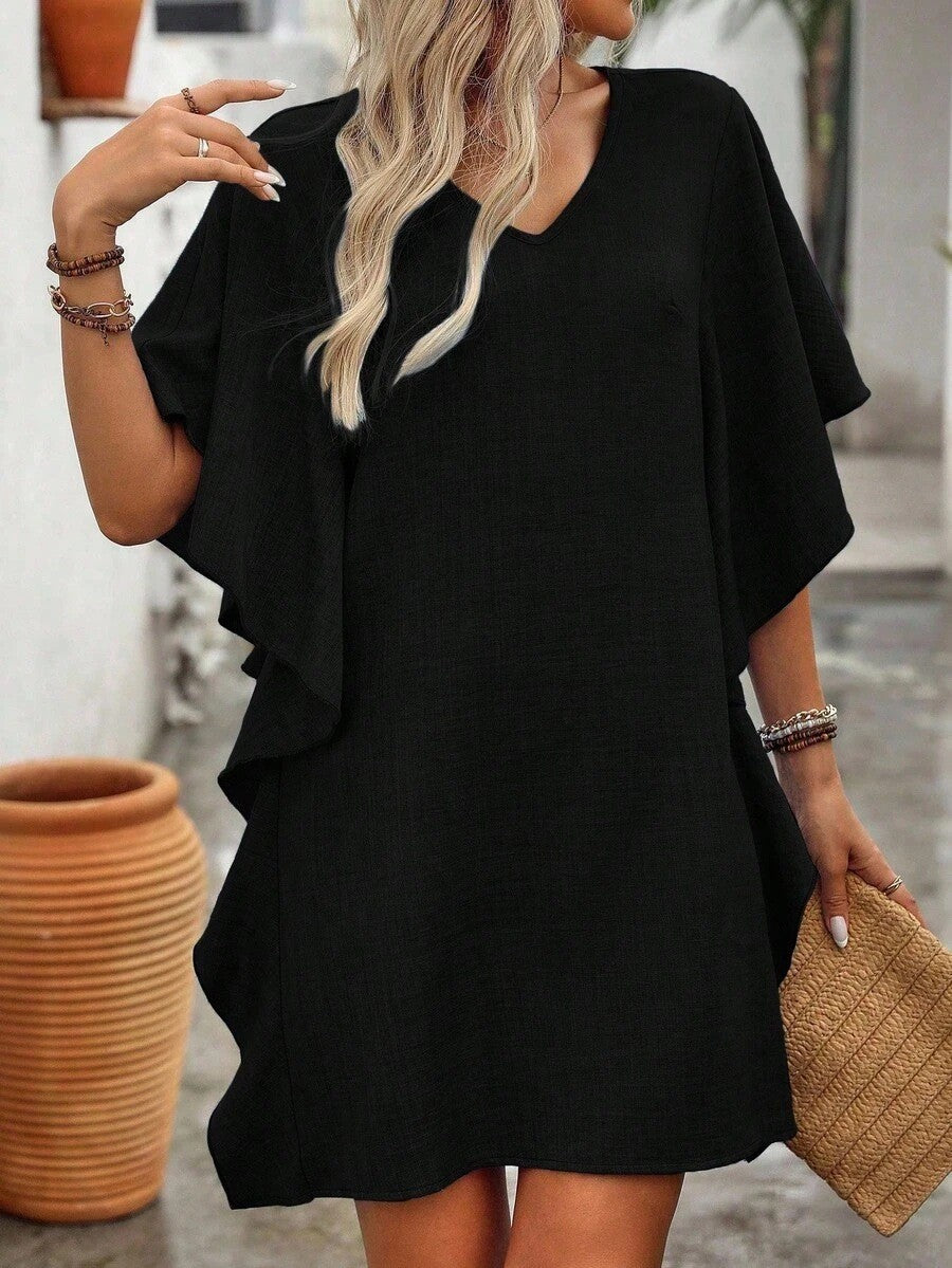 Women's Summer Solid Color Loose Lotus Leaf Dress