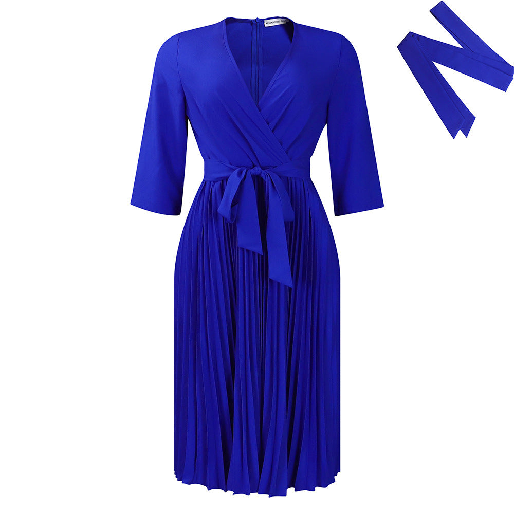 Women's Autumn Solid Color Pleated Elegant African Dress