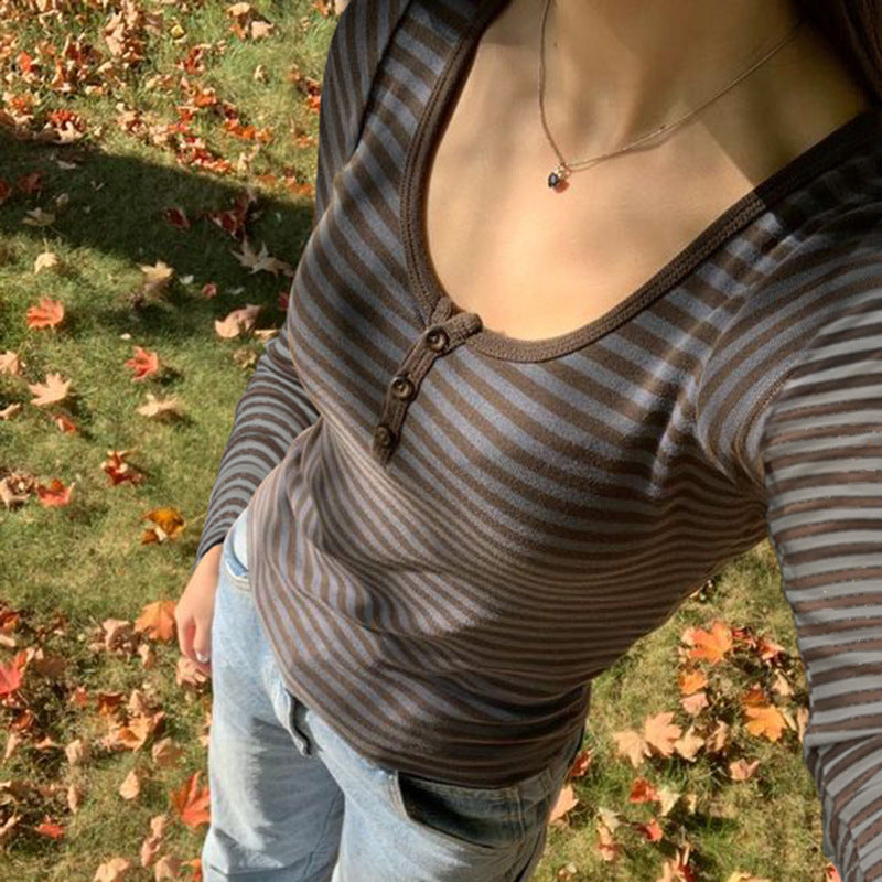 Women's T-shirt With Three Buttons Autumn American Retro Hot Blouses
