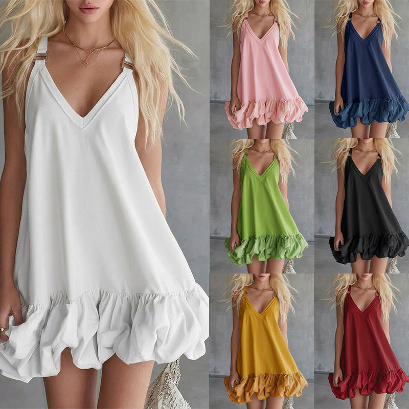 Women's Summer Elegant Casual Solid Color Ruffled Dress