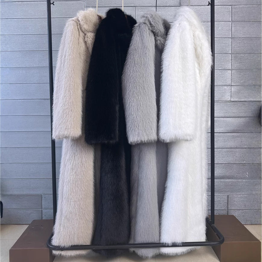 Women's Imitation Plush Furry Fur Extended Collar Coats